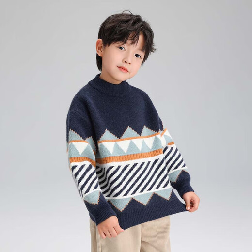 Zuoxi Boys' Sweater Children's Thickened Autumn and Winter 2025 New Boys' Sweater Winter Pullover Navy Blue 150