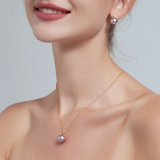 Nanxi Jiuzilihuo 18K gold diamond freshwater pearl pendant necklace for women, round, large particles, simple clavicle chain gift, delicate 10-11mm