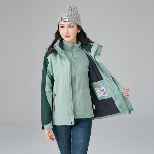 Camel jacket for women three-in-one detachable autumn and winter trendy jacket plus velvet thickened men's windproof and waterproof two-piece set pink and white women 9889 2XL