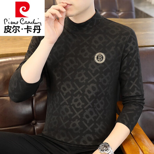 
Pierre cardin brand men's long-sleeved German velvet T-shirt men's 2025 new trend printed sweatshirt in autumn and winter mid-collar slim base, brown color 6630 L (105-120Jin [Jin equals 0.5 kg])