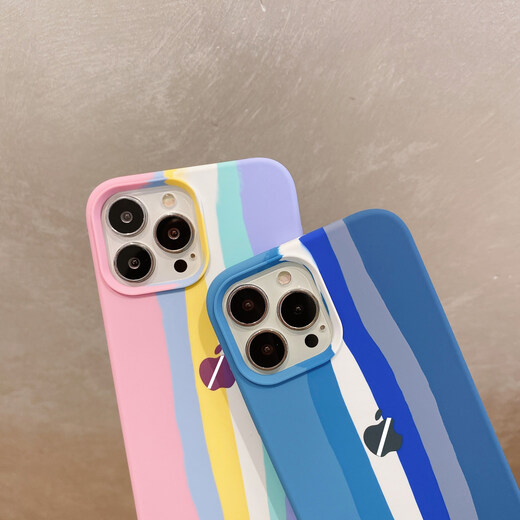 Bunolin Apple 14 mobile phone case iPhone14promax Rainbow Liquid Silicone 13/12/11 Fully-inclusive Anti-fall 678p Set Liquid Silicone [Blue Stripe] iPhone SE (third generation)