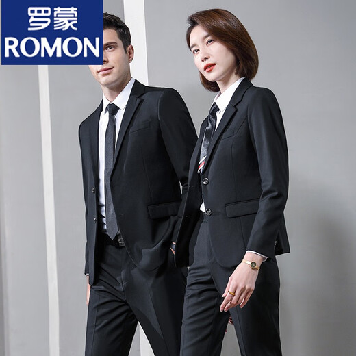 ROMON navy blue suit suit for men and women, professional workwear, lawyer suit, overall interview suit, men's single-piece suit, message color 2XL