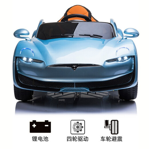 Zhuanshi children's electric car four-wheeled remote control car for men and women, baby toy car, swinging four-wheel drive stroller, four-wheel drive large battery, painted blue + fully configured