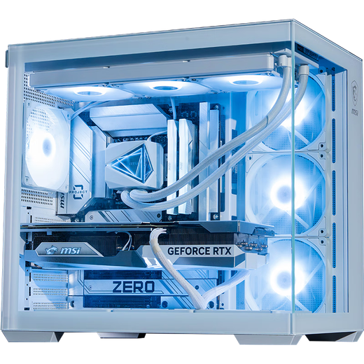 MSI Sea View Room Chassis PAG PANO 100L PZ Bunker PLUS Desktop Host 360 wassergekühlter E-Sports-Gaming-Desktop-Computer säulenloses Gehäuse weiß + Infinity Mirror ARGB-Lüfter 4 positiv 6 umgekehrt