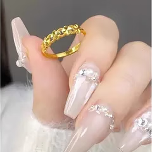 Liuwan water shell gold hollow four-leaf clover ring 999 pure gold women's 24K pure gold clover ring index finger ring live four-leaf clover ring gold-plated silver gold about 03g