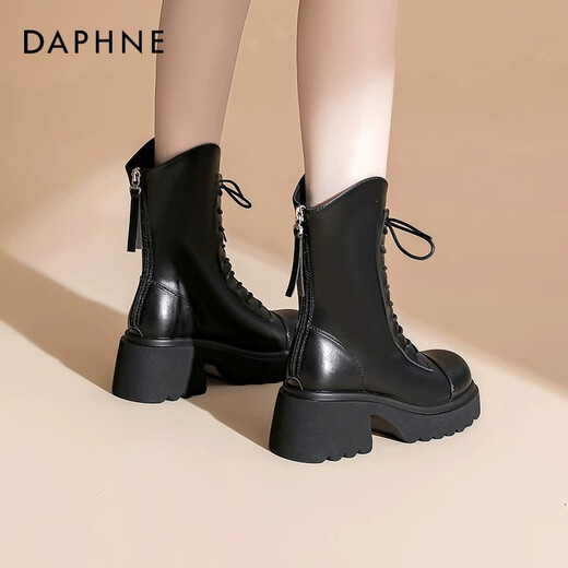 Daphne (DAPHNE) official thick-soled Martin boots for women 2024 new autumn black short boots for women British style small boots for women versatile black [main picture thick-soled V-mouth-6.5cm] 36