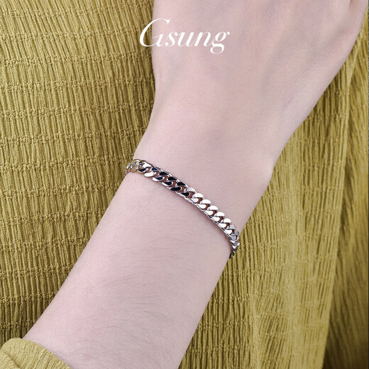 GsunG Platinum Men's Bracelet PT950 Single Set Horsewhip Bracelet Platinum Cuban Bracelet Men's and Women's Style Solid and Simple Customized Products Contact Customer Service