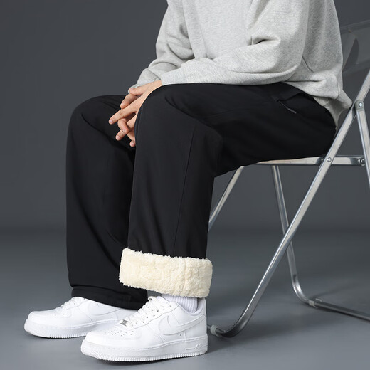 CLOR sherpa pants men's autumn and winter velvet thickened warm casual sports straight pants CL45JR black XL