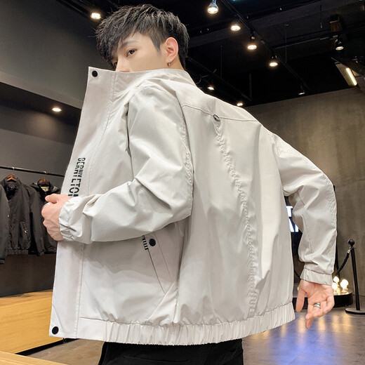 Zuosike Jacket Men's Spring and Autumn Youth Stand Collar Baseball Uniform Men's Bomber Jacket Casual Loose Versatile Street Clothing Black XL