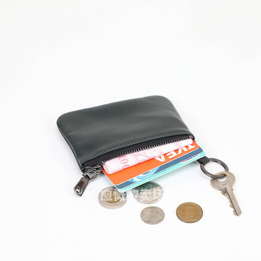 Bun Peng sheepskin zipper coin key bag Genuine sheepskin men's short small wallet Mini coin clutch for women black small size