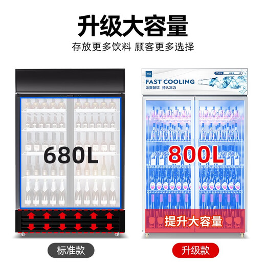 Xilaisheng (XLS) refrigerated cabinet display cabinet refrigerated fruit preservation cabinet beverage cabinet convenience store refrigerator freezer vertical commercial copper tube direct cooling air cooling double door - high-end black (upgraded model) air cooling