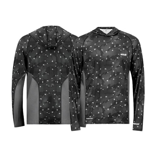 RVVR23 New Ice Silk Hooded Summer Fishing Suit Breathable Lure Summer Cooling Clothes Men Hooded Style-Black Water Drop S