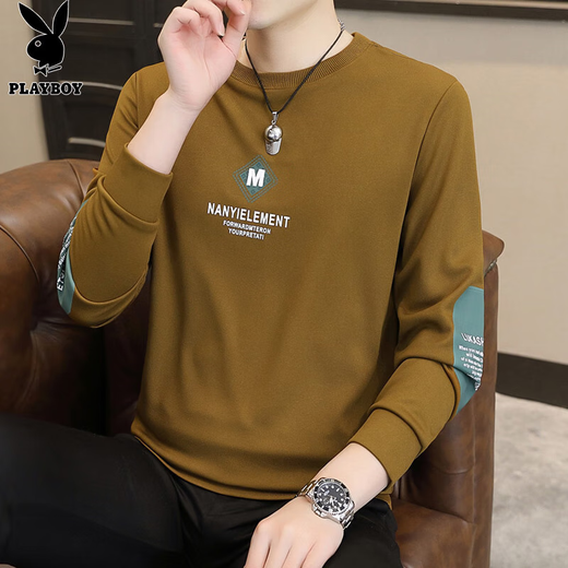 Playboy (Playboy) Sweinshirt Spring y Autumn 2025 New Trend Corea de Camiseta Camiseta de manga larga Camiseta de manga larga Camisa de base de hombres 1724HHH9905 WHITE L