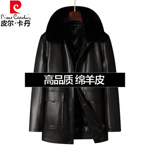 皮尔卡丹（pierre cardin）中老年真皮皮衣男加绒加厚大码男士中长款派克服大衣男绵羊皮外套 黑色【狐狸真毛领】 XL 180【140-160斤穿】