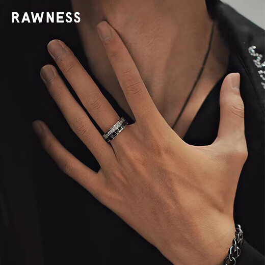 Rawness moissanite transfer ring for women, light luxury and high-end index finger ring for couples, men's fashionable and rotatable black, US size 9, finger circumference 59.5mm