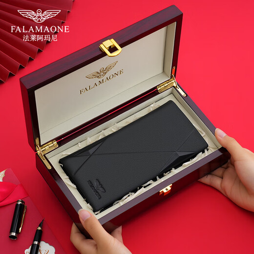 FALAMAONE男士钱包男短款头层牛皮真皮钱夹商务皮包高档生日礼物老公男朋友 长款/专柜礼盒