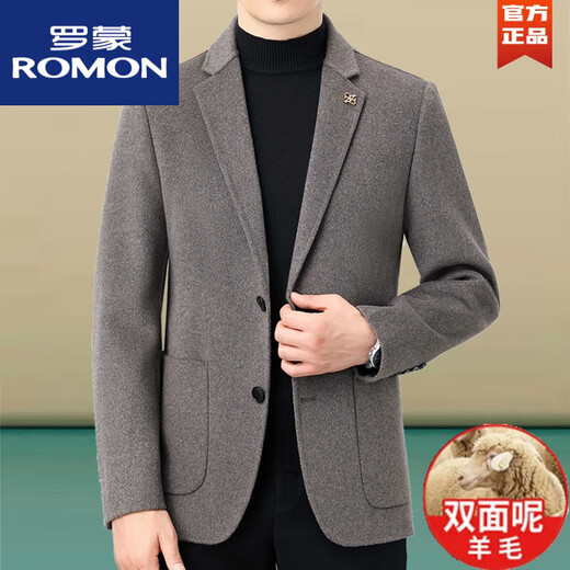 ROMON high-end men's woolen jacket spring and autumn wool double-sided woolen men's suit middle-aged business casual cashmere jacket new product camel 170/M (recommended 100-124Jin Jin equals 0.5 kg)