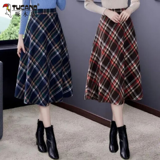 
Woodpecker with pocket wool wool autumn and winter new thickened plaid skirt mid-length high-waisted slim A-line skirt card red plaid skirt 686 (skirt length 75cm) thickened M Recommended 90-110Jin [Jin equals 0.5 kg]