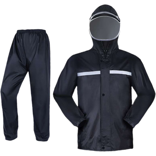 Raincoat and rain pants set for electric motorcycle, full-body waterproof double-layer raincoat for hiking, split for men and women, top + pants set + double brim black, L1 piece, height 160-160