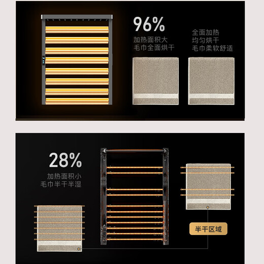田园沐歌电热毛巾架免打孔浴室毛巾衣物烘干智能碳纤维加热卫生间置物架 枪灰T681定时版-左出线