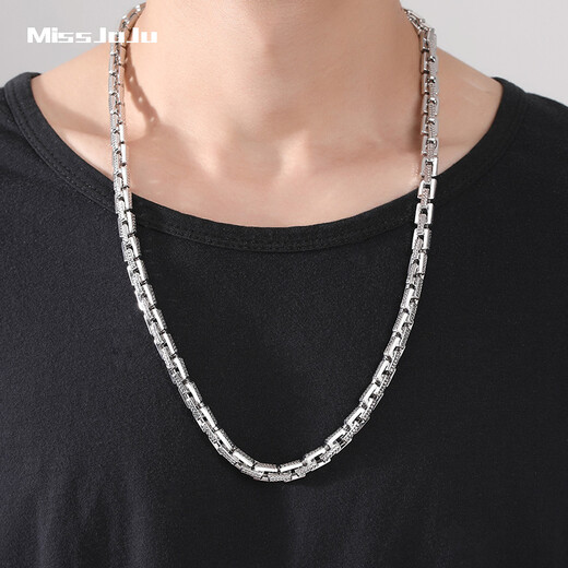 Miss JuJu pt950 platinum necklace men's platinum necklace domineering airtight card base shows a thick square chain car flower version 41-43g long 57-59cm thick about 3.5mm
