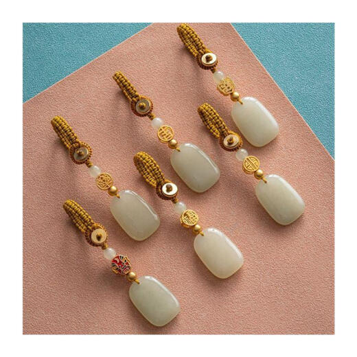 Pangdonglai Quality Hetian Jade Wuwu Brand Key Chain Ping An Men's Qingshui Jade Car Key Pendant Women 9 Fuhetian Jade Ping An Wuwu Brand Key Chain 719 +