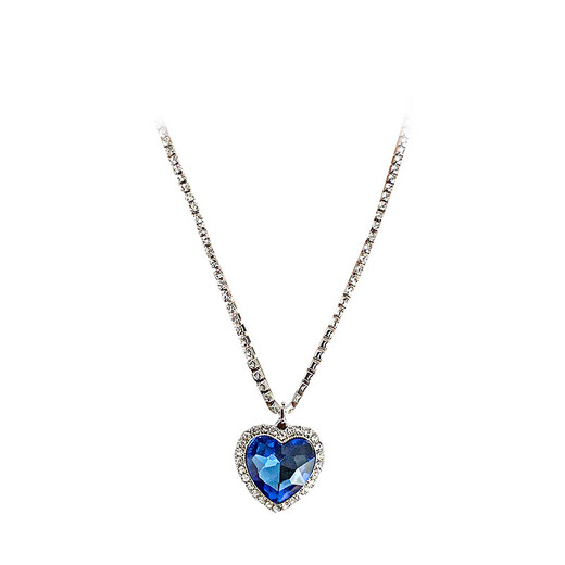 CLCEY Titanic Sapphire Heart of the Ocean Necklace Noble and Luxurious Diamond-Inlaid Oversized Sapphire Love Necklace Blue