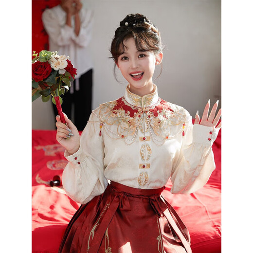 艾珠儿（Aizhuer）马面裙全套新中式连衣裙2025新款国风改良旗袍明制汉服女小个子 HS681上衣+云肩+马面裙 M