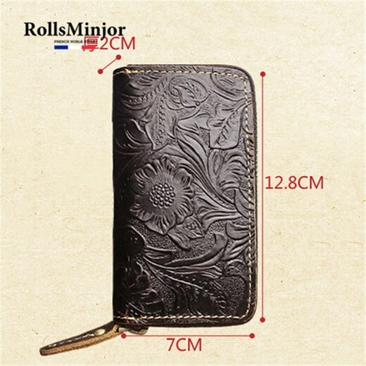 Rolls Minjor Cowhide Car Key Sac Men's Great Cuir rétro Crazy Horse Couiner Change Card Carte Maison de rangement Maison de rangement Femmes Brun 7 * 2 * 12,8 cm