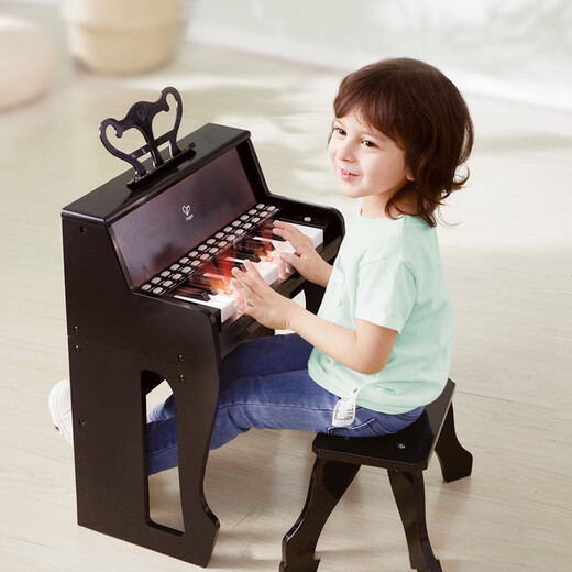 Hape electronic piano toy music lighting teaching electronic piano simulation wooden 3-6 year old boys and girls children early education 25 key sound and light vertical piano black E0629