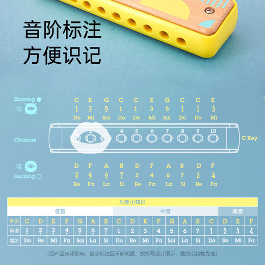 Hape儿童吹奏口琴婴幼儿音乐初学入门宝宝口风琴木质乐器玩具 E8473 薄荷蓝
