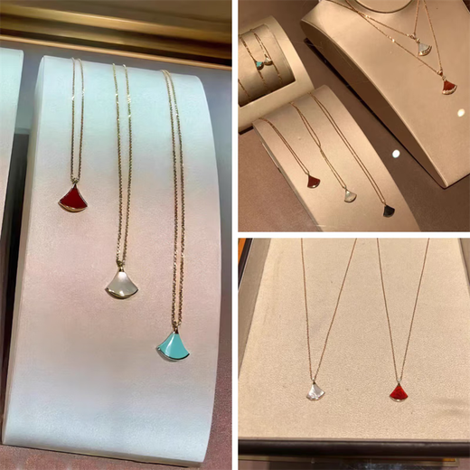 DL 1998 Fat Donglai same style small skirt 18K gold necklace fan-shaped fan white Fritillaria red 18K rose gold bone chain for women White Fritillaria