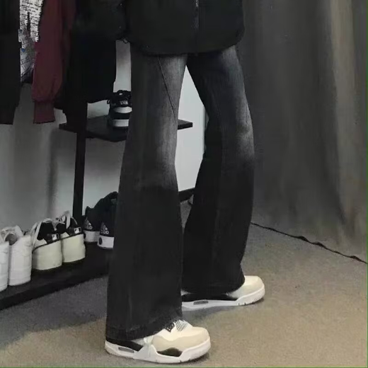 7 excellent products Micro-flare jeans for men in autumn new American high street casual loose straight slim long pants for men regular HCFS-2030 black gray L