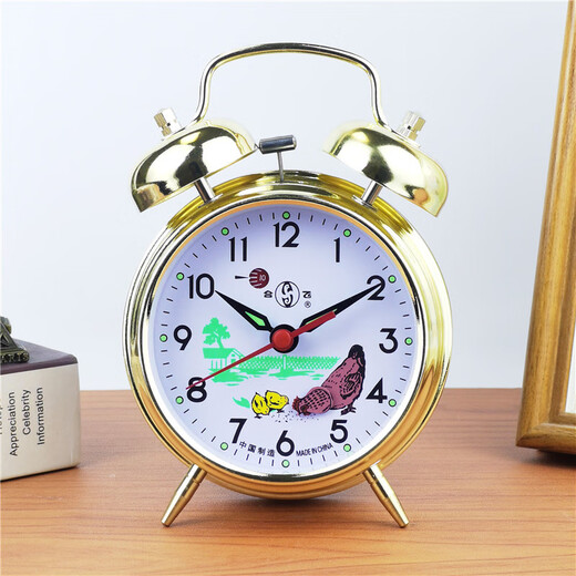 Pupan retro nostalgic metal vintage clockwork machine alarm clock loud sound wake up metal movement chicken eating rice nostalgic revision [4-inch mechanical model] 823 golden chicken rice