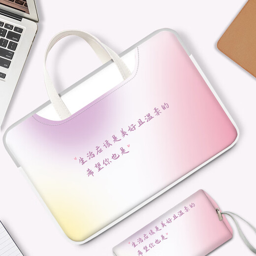 三色猫渐变ins风电脑包女生手提包适用苹果macbook15.6联想air1 W3882紫色蝴蝶[皮革手提袋+可 14英寸