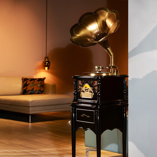 Vannessy European retro 25X gramophone vinyl record player living room audio old-fashioned record player Bluetooth speaker HIFI upgraded version - black (copper speaker)