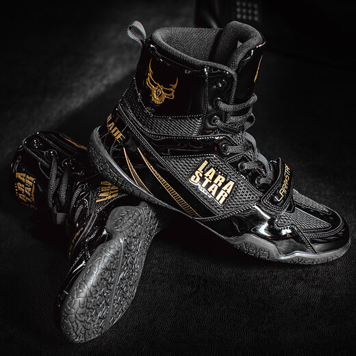 LARA STAR0014 bone blade series boxing shoes mouth brother same style Sanda fighting training shoes professional wrestling shoes for men black gold 44