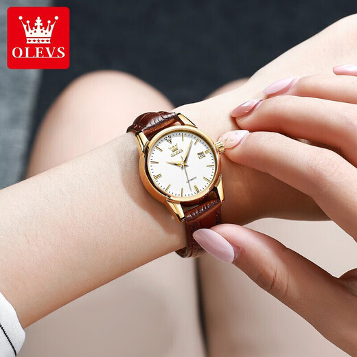 Olevs Swiss Certified Brand Watch Women's Mechanical Watch Полностью автоматические простые темпераментные женские часы высококачественные модные часы Olevs-6629 коричневые кожаные белые лица Женщины