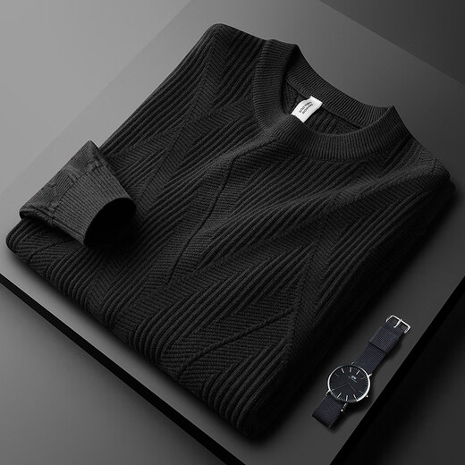 PRIDEME Light Luxury Winter Thickened Warm Cotton Wool Sweater Men's Long Sleeve Slim Jacquard Pattern Round Neck Knitted Sweater Men's Top PG9901-Apricot L Weight recommendation 120-130Jin Jin equals 0.5 kg