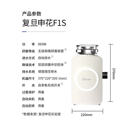 Fudan Shenhua Garbage Disposer Automatic Water Inlet Food Waste Shredder Household Kitchen Food Waste Disposal F1S Truffle White