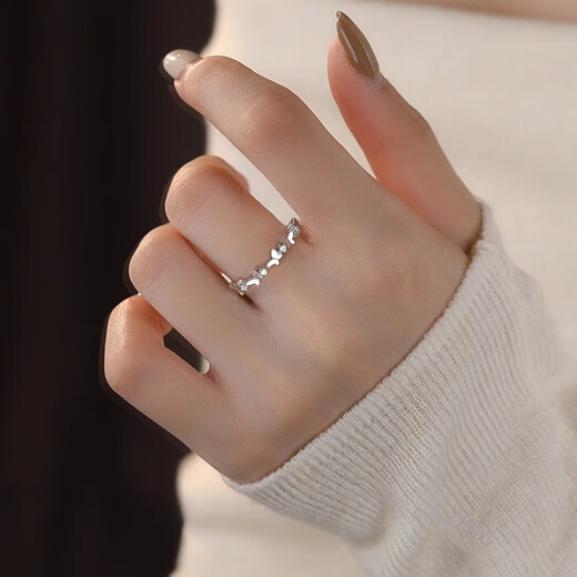BJYL Pure S999 Pure Silver Butterfly Flash Diamond Open Ring Women's Niche Design Advanced Ring 2025 New Single Ring S999 Pure Silver Butterfly Ring