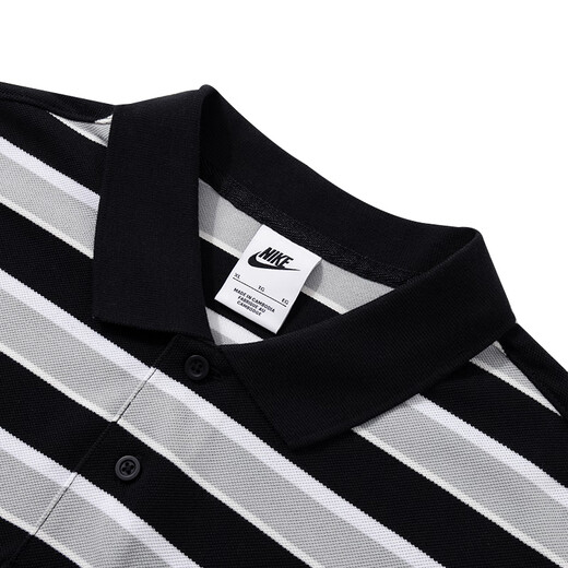 Nike (NIKE) T-shirt men's tops New summer casual lapel breathable cotton polo shirt sportswear short-sleeved FN3897-010/all cotton/black and white stripes L (175/92A)