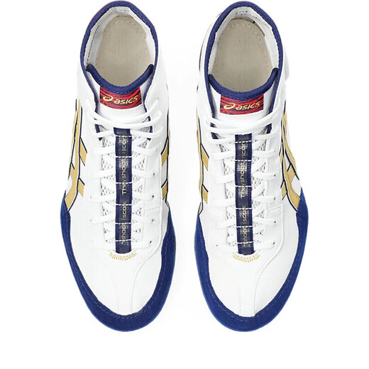 ASICS Men's Shoes DAN GABLE EVO 3 New Squat Weightlifting Training Boxing Shoes Sports Men's Wrestling Shoes 1081A065.100 White Blue Gold Size 38/US7