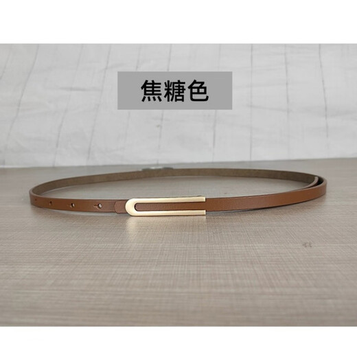Melece【牛皮】新款细真皮女腰带简约百搭优雅牛皮皮带配连衣裙裙子女款 11155-卡其 105cm