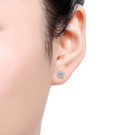 Saturday Fortune PT950 platinum earrings for women, square national flower PT093962, about 1.36g, a pair, birthday gift