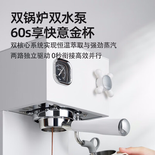 
Baicui Coffee Machine Dual Boiler Double Water Pump Household Retro Full Semi-Automatic Italian Coffee Machine with Steam Milk Froth Small All-in-One Machine Semi-Commercial PE3888 White-with Bean Grinder