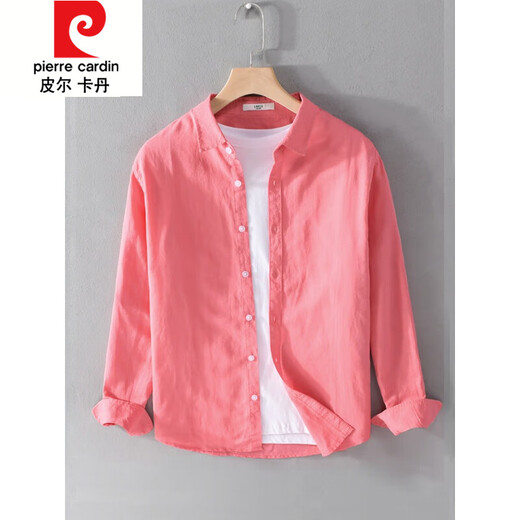 皮尔卡丹（pierre cardin）棉麻休闲纯色大码通勤衬衫长袖男女衬衣时尚百搭衬衫外穿上衣 白色 9926 M 体重100-120