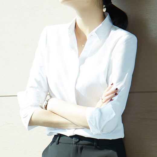 Quehou white shirt women's professional long-sleeved fashionable formal design niche work clothes white M