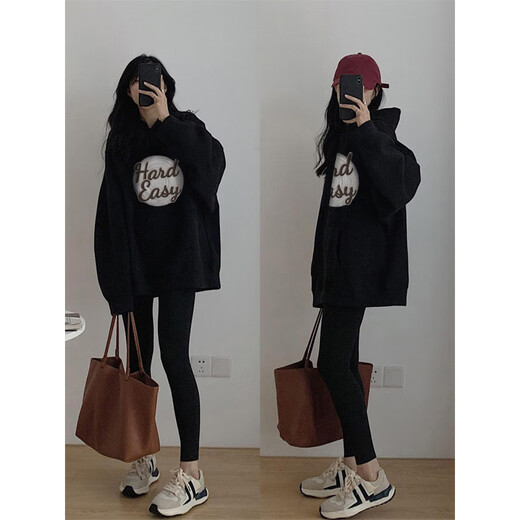 
XIAOYU 2024 autumn new hooded sweatshirt H12186 black L