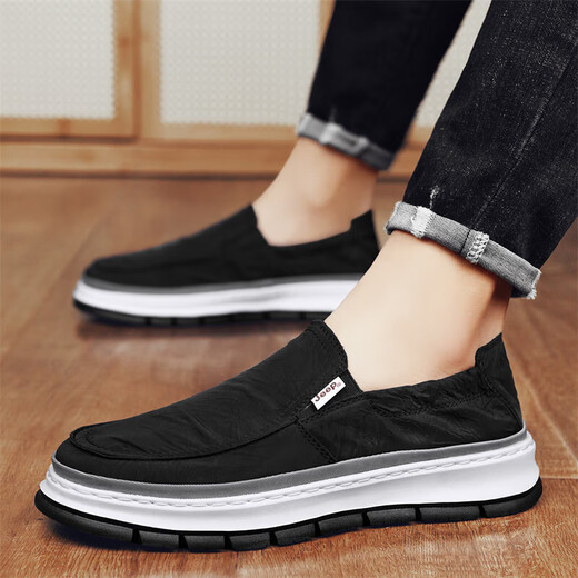 Jeep canvas shoes for men in summer new product breathable one-foot lazy shoes ice silk cool youth anti-slip soft sole casual shoes for men black (sports size) 44 (270mm)